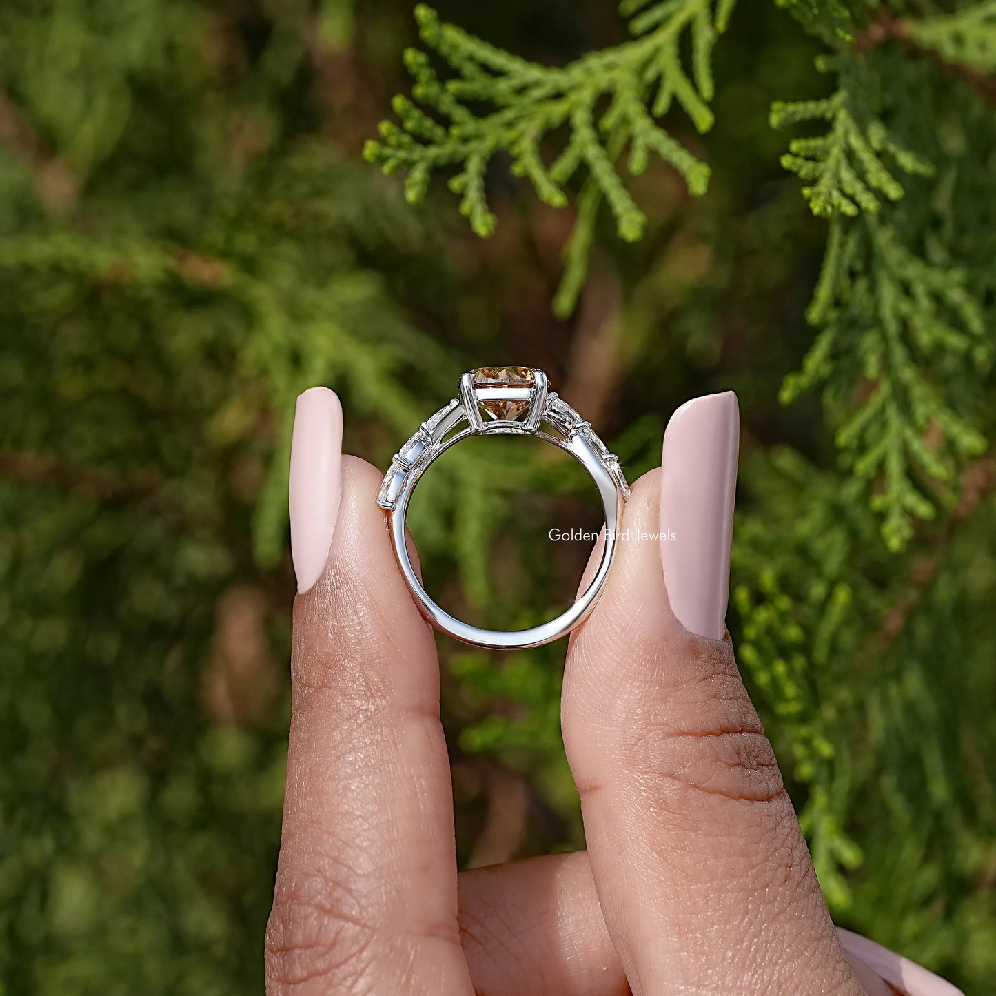 Yellow Round Cut Gemstone Moissanite Floral Wedding Ring