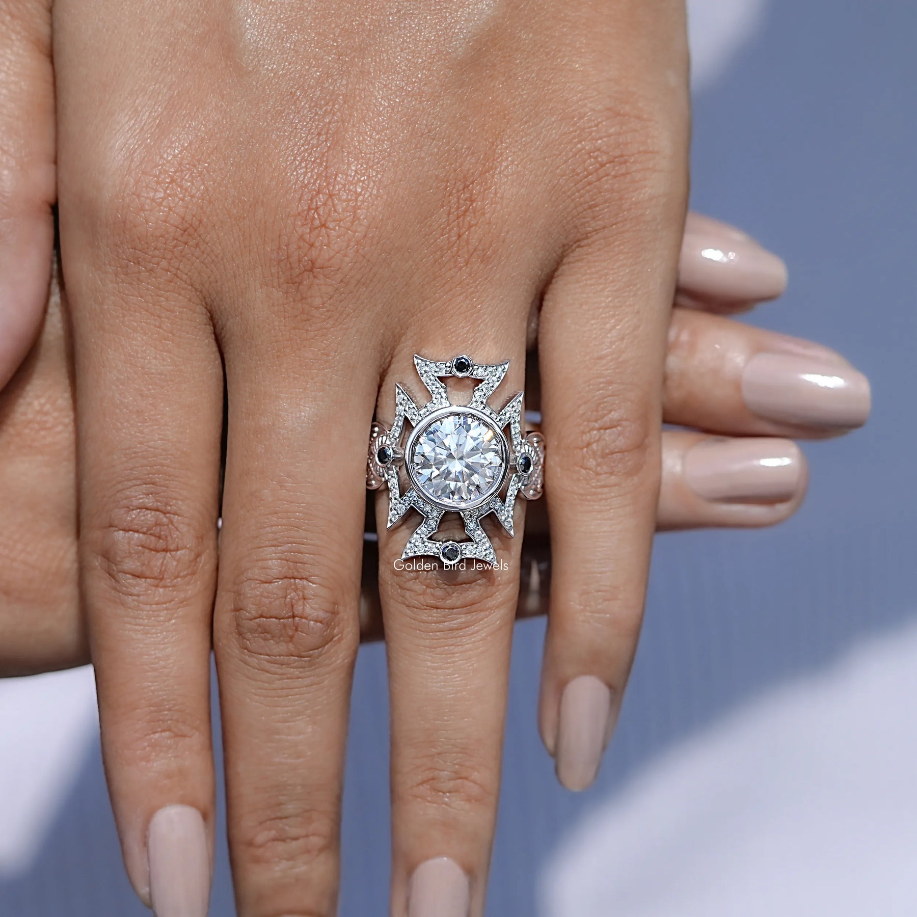 View of Long Art Deco Round Shape Ring 