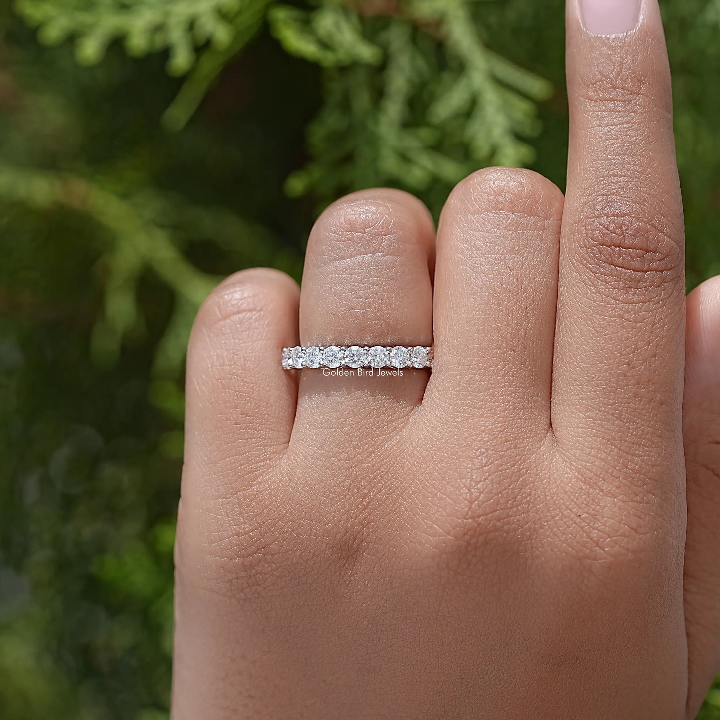 Colorless Round Cut Half Eternity Moissanite Band