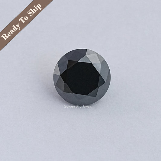 Round black moissanite loose stone with faceted cut