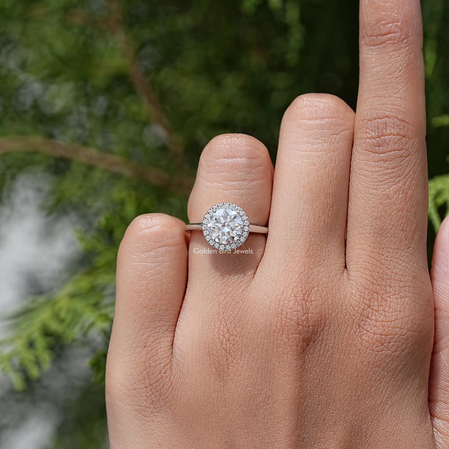 Old European Round Cut Moissanite Diamond Halo Promise Ring