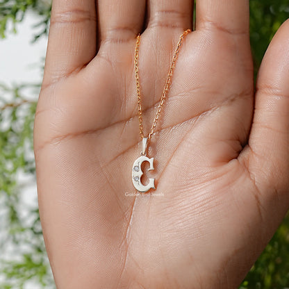 Round Cut Lab Grown Diamond C Letter Pendant