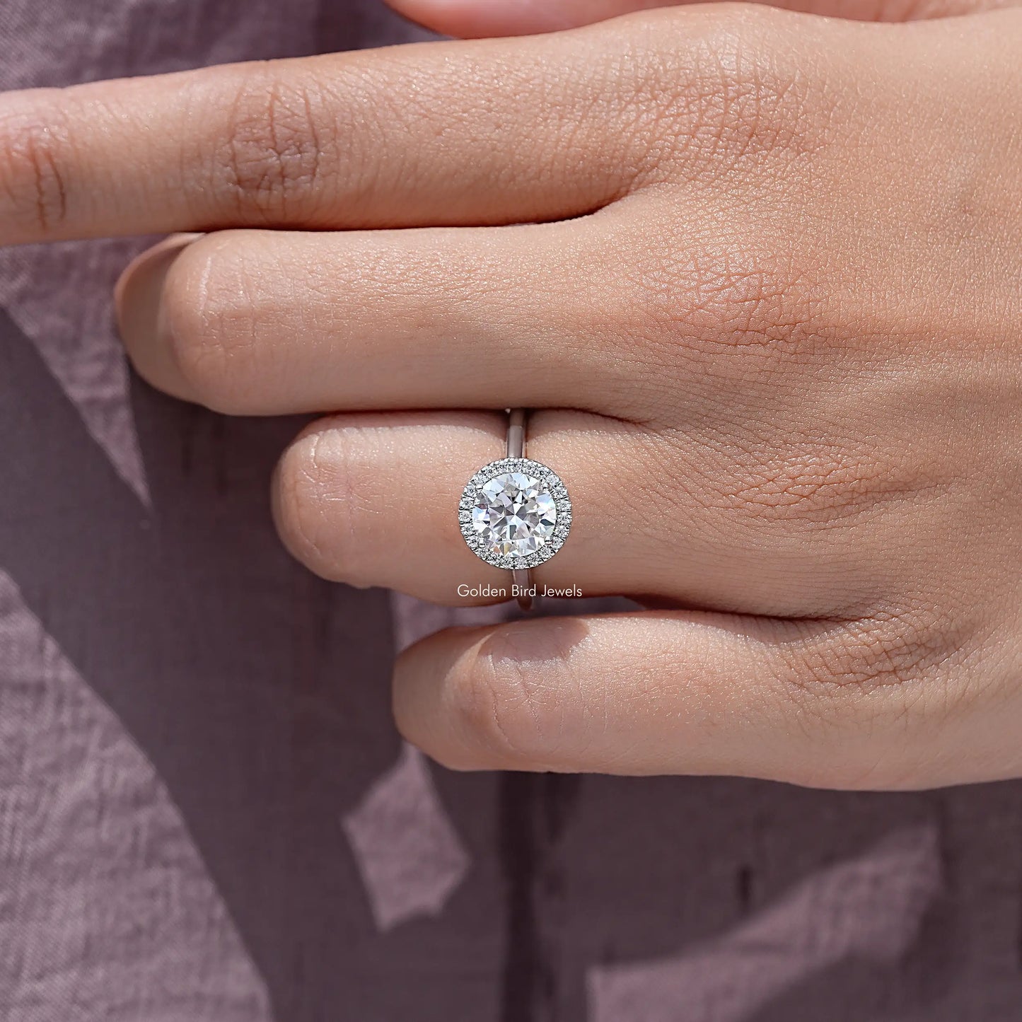Old European Round Cut Moissanite Diamond Halo Promise Ring