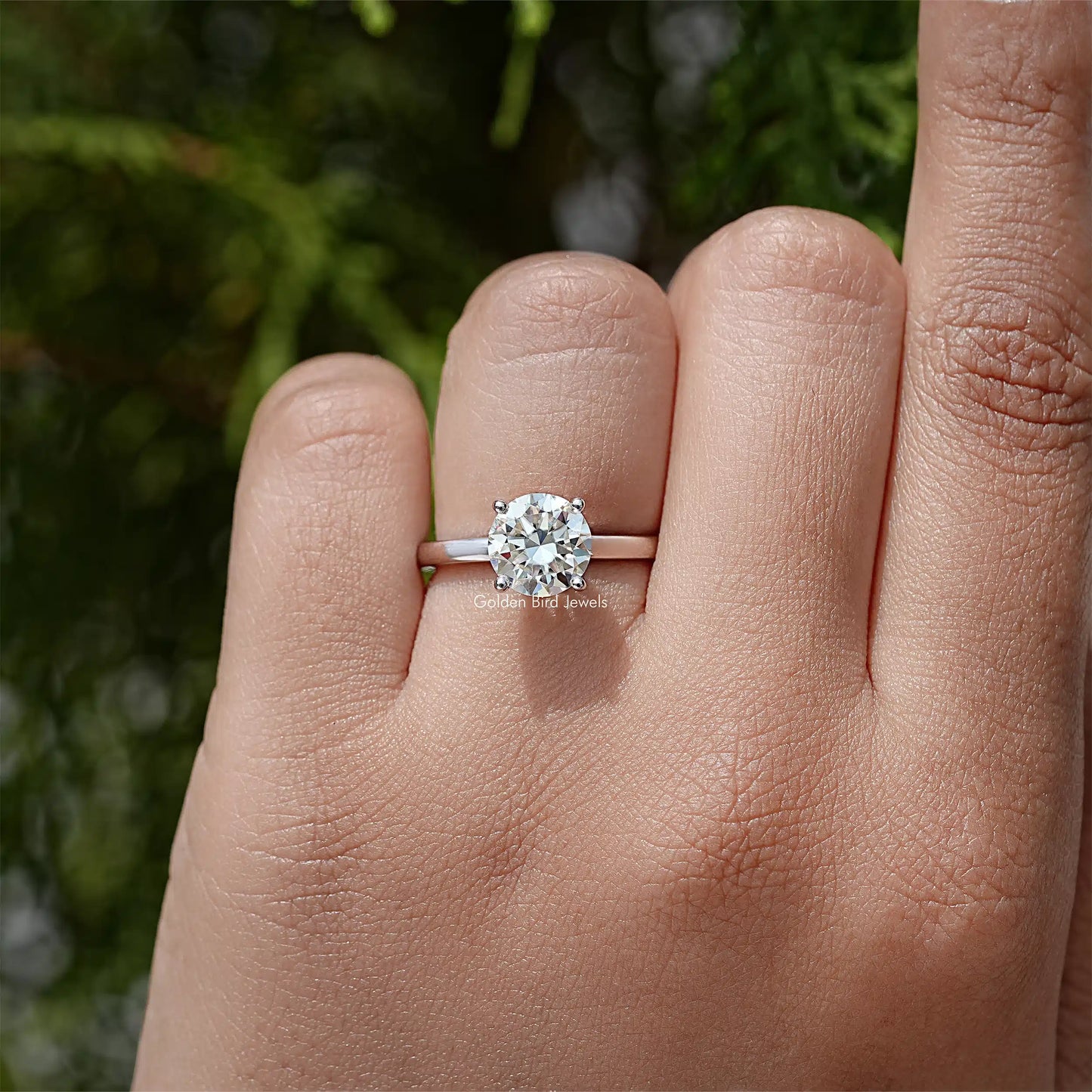 Round Diamond Moissanite Gemstone Hidden Halo Wedding Ring