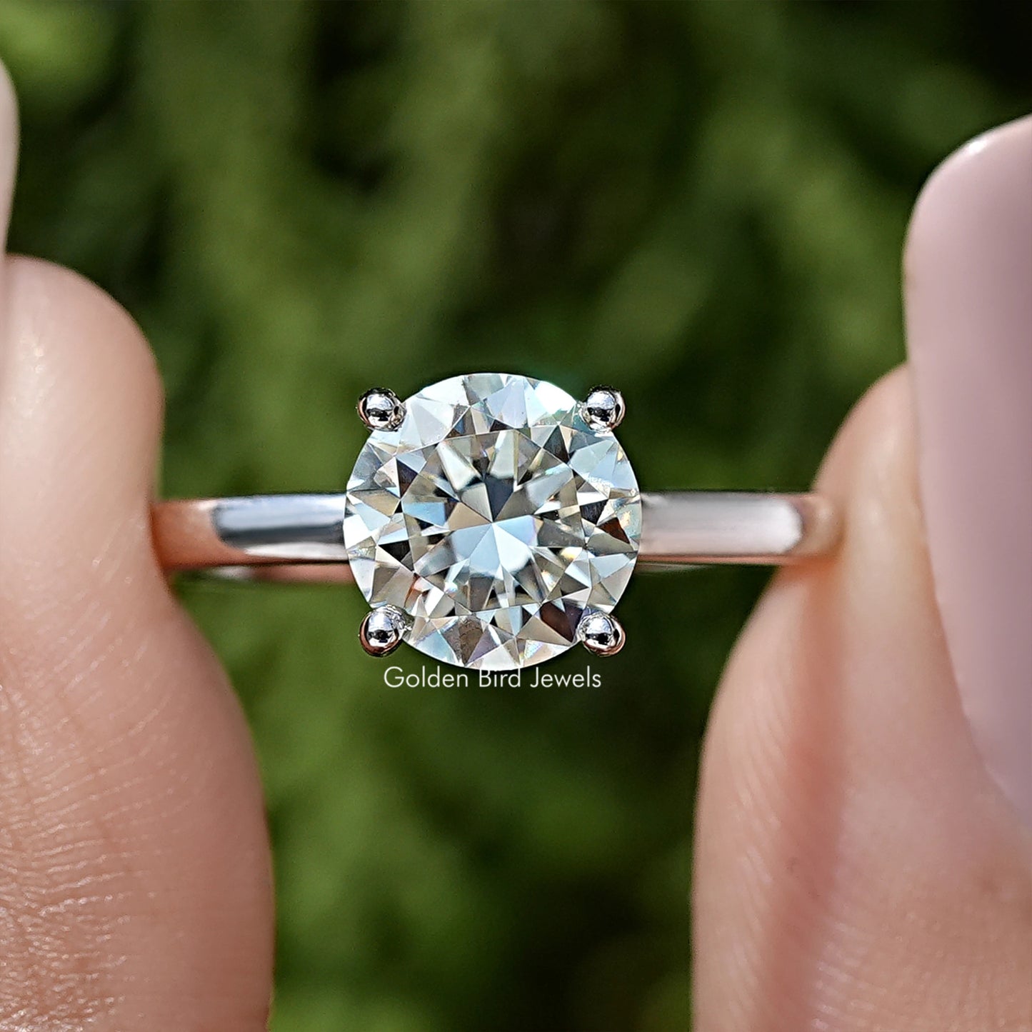 Round Diamond Moissanite Gemstone Hidden Halo Wedding Ring
