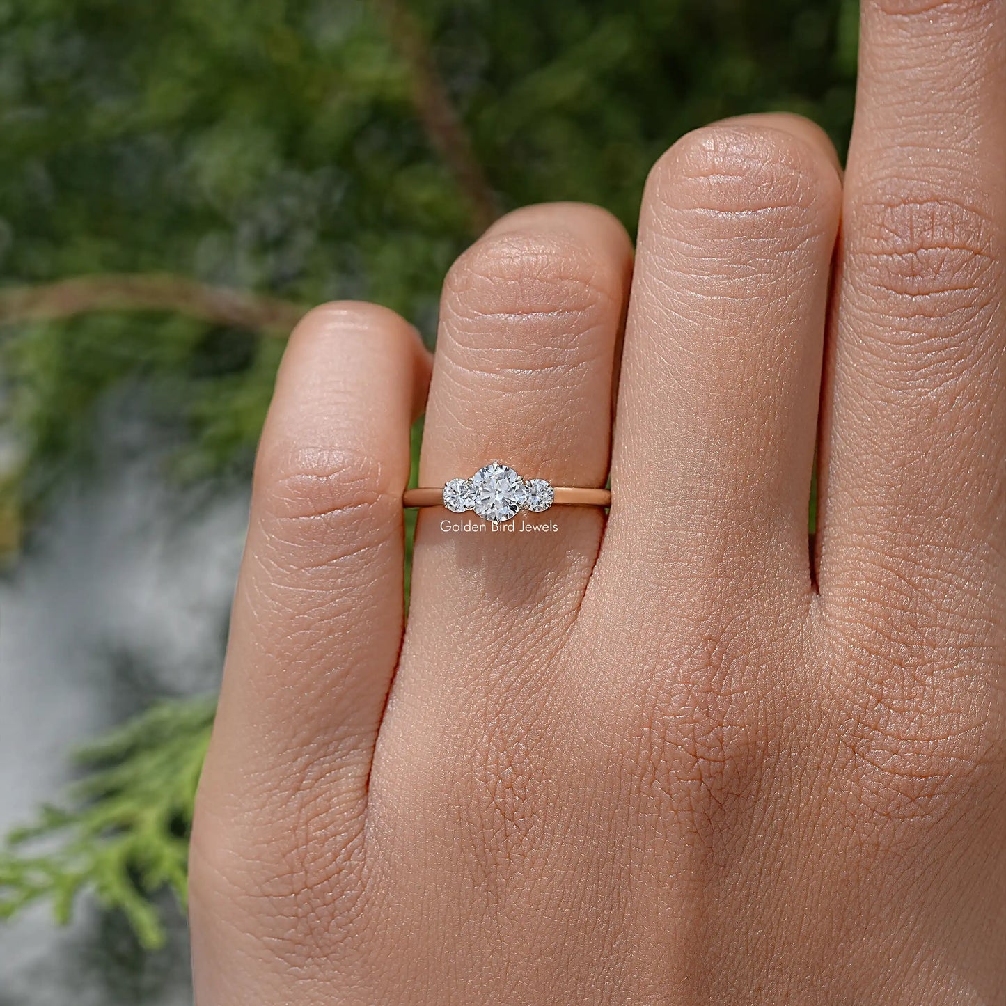 Three Stone Round Cut Lab Diamond Engagement Ring