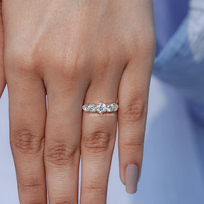 View of Five Stone Round And Heart  Cut Diamond Ring In Yellow Gold