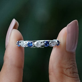 Front View of Marquise And Round Cut Wedding Band In two Fingers