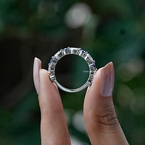 Back View of Round And Marquise Cut Moissanite Band In two fingers