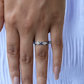View of Marquise Shaped Moissanite Wedding Band In White Gold