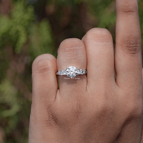 Front view of Round And Princess Diamond Five Stone Ring