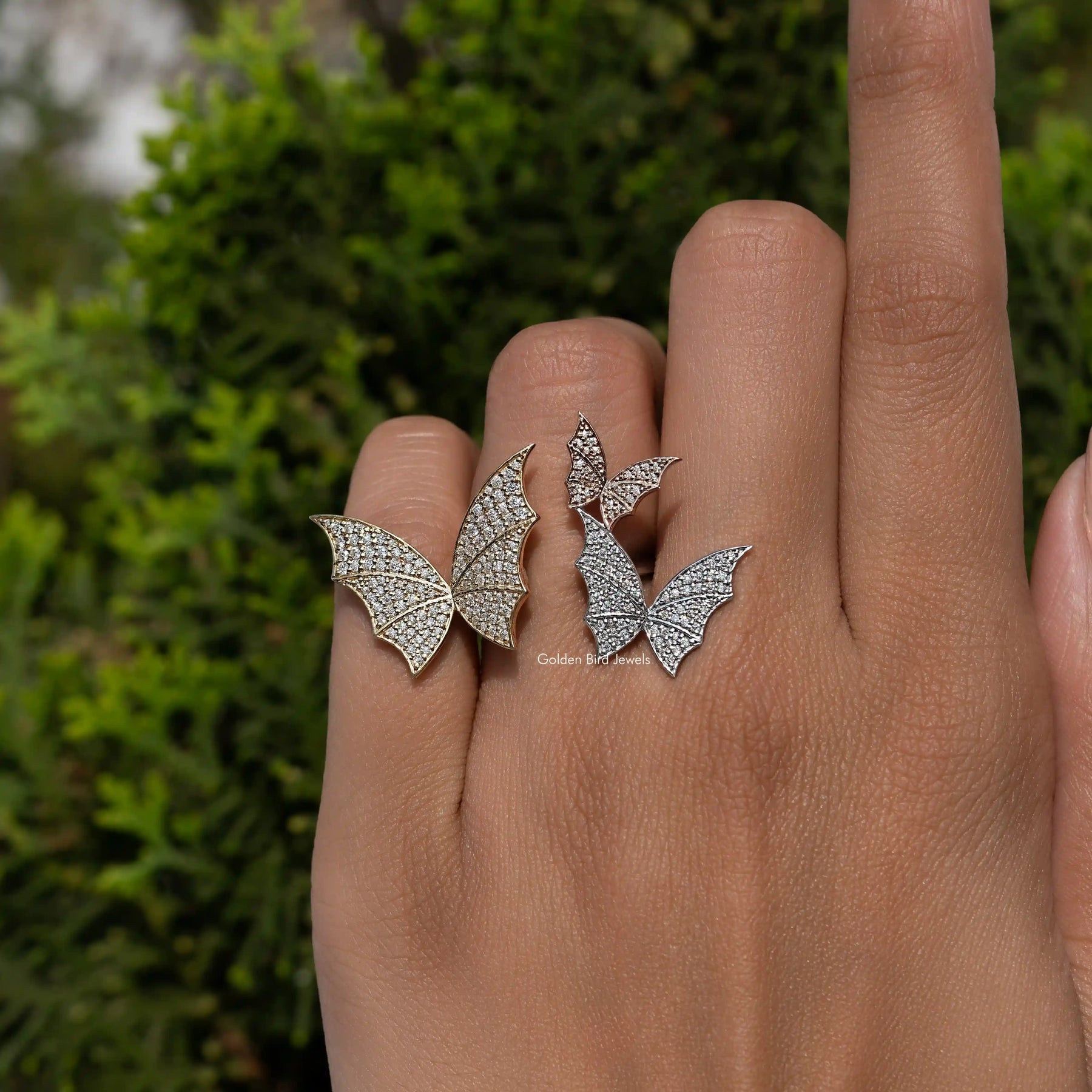Round Cut Butterfly Moissanite Cocktail Ring