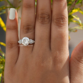 Round Cut Accent Stone Moissanite Ring In White Gold