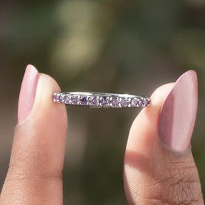 View of Round Cut Alexandrite Gemstone Half Eternity Wedding Band  In White Gold