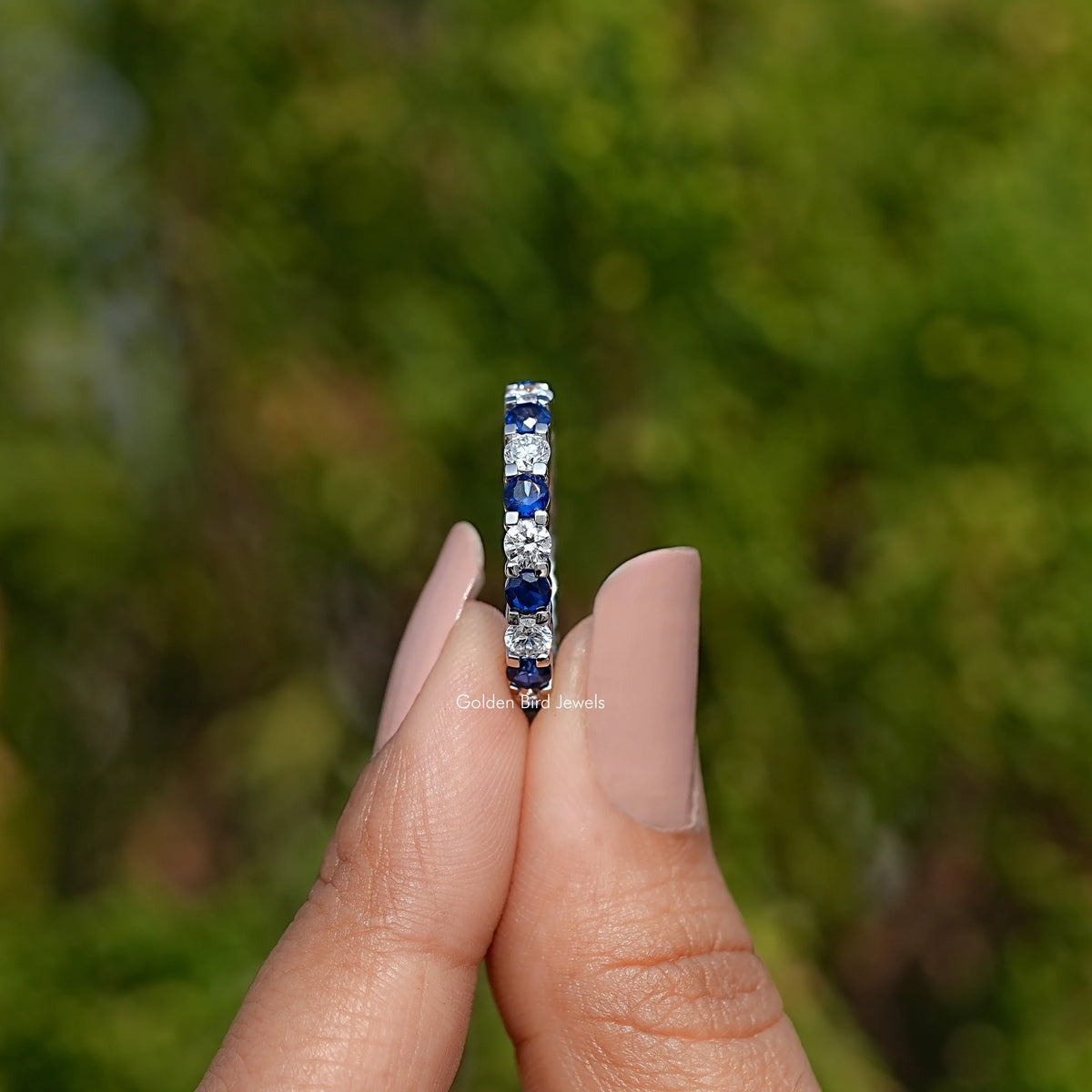 Round Cut Blue Gemstone Eternity Band