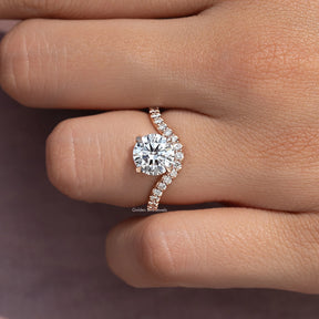 Lab Grown Round Cut Curved Accent Engagement Ring