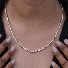 Neck View Of Graduated Round Cut Lab Diamond Necklace