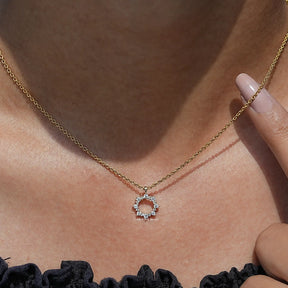 Round Cut Diamond Open Circle Pendant​ of Women's In Yellow Gold