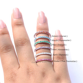 View of Round Cut Gemstone Multicolor Half Eternity Band In Women's 