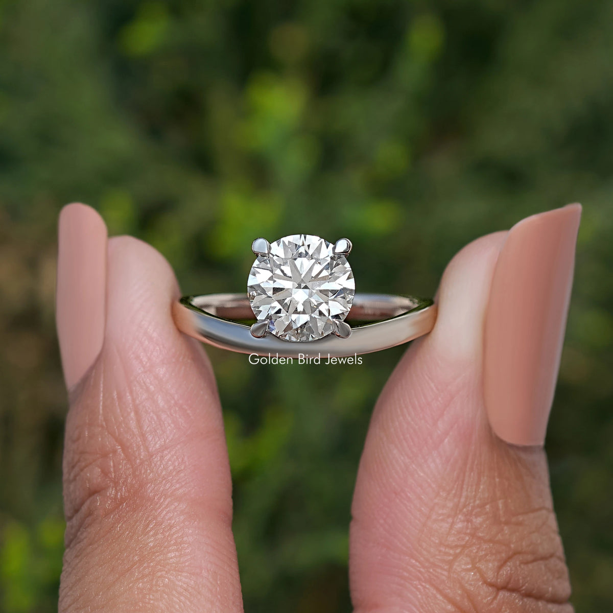 Round Cut Lab Diamond Curved Solitaire Ring