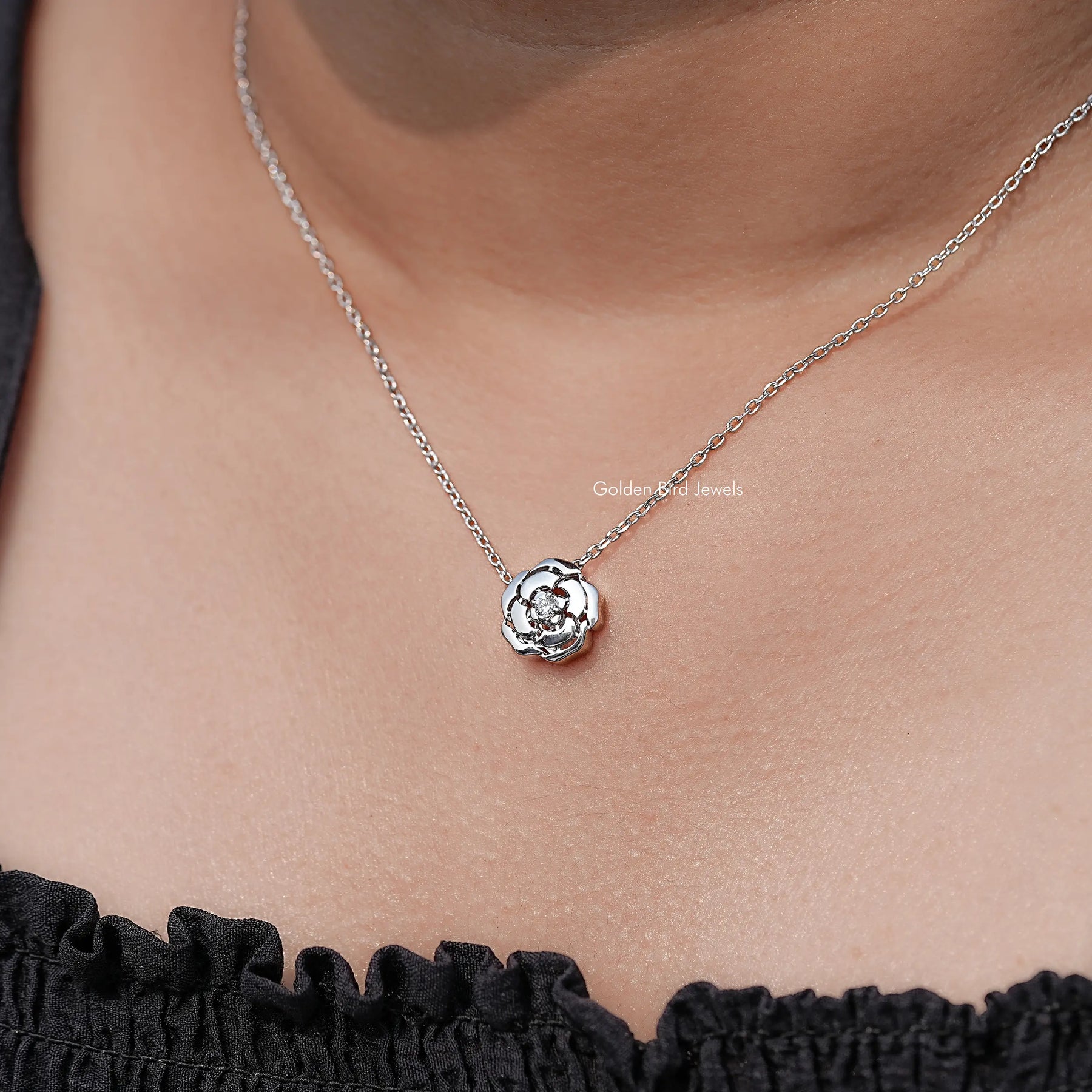 Round Lab Diamond Floral Solitaire Pendant