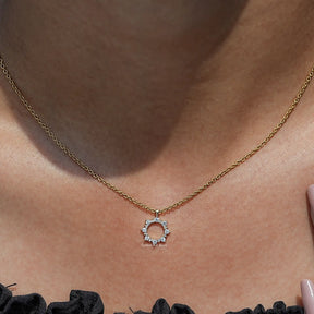 View of Open Circle Round Cut Diamond Pendant In Yellow Gold