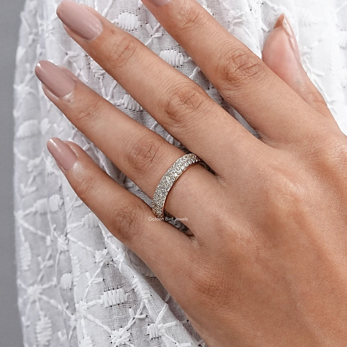 Round Cut Lab Diamond Pave Set Wedding Band