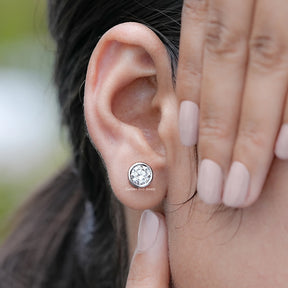 Round Cut Lab Diamond Bezel Set Stud Earrings