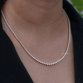 In Neck View Of White Gold Round Cut Lab Diamond Tennis Necklace