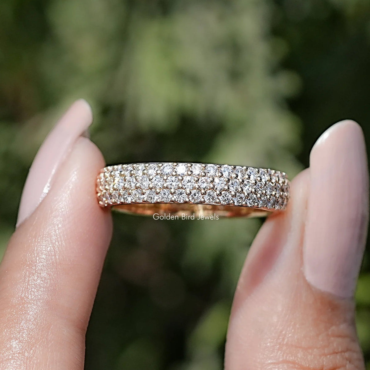 Round Cut Lab Diamond Three Row Pave Band