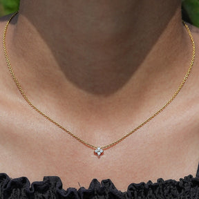 Neck's View Of Round Cut Lab Grown Flower Diamond Pendant In A Women's