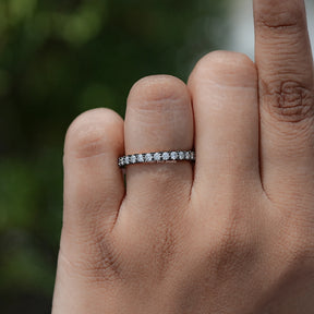 In finger view of Round Cut Moissanite Solitaire Ring