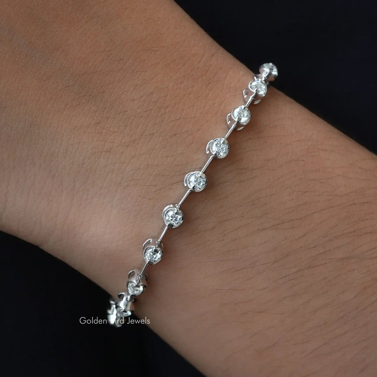 In front view of moissanite round Shape Bracelet