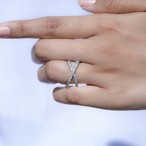 Round Cut Moissanite Cross Half Eternity Band