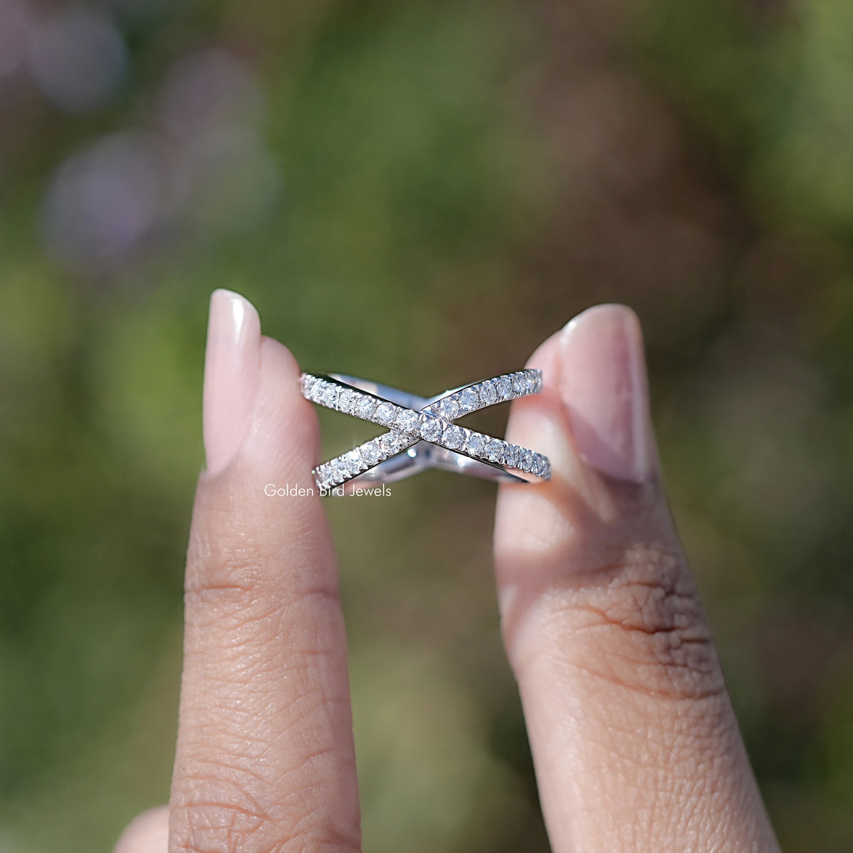 Round Cut Moissanite Cross Half Eternity Band