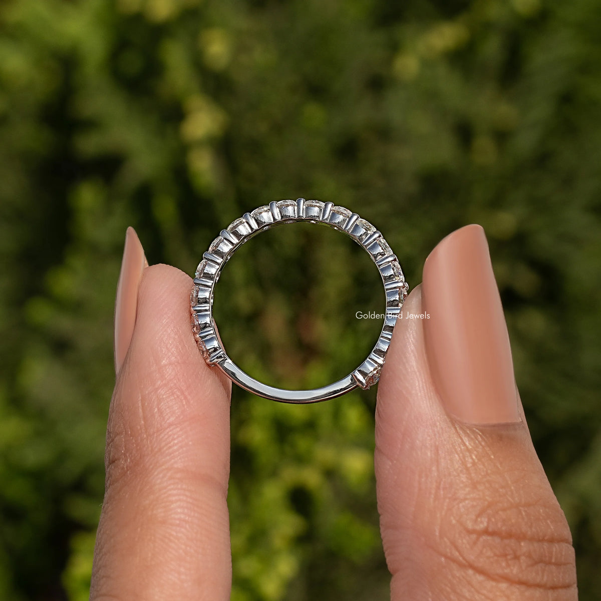 Round Cut Moissanite Three Quarter Eternity Wedding Band