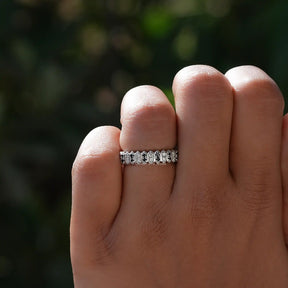 View of Round Cut Half Eternity Wedding Band In White Gold