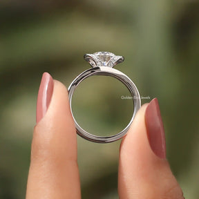 Back View of Round Cut Halo Bridal Ring Set In two fingers