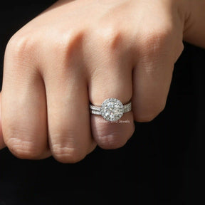 View of Moissanite Halo Wedding Ring Set In White Gold