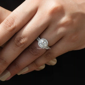 View of Round Cut Moissanite Stone Ring In White Gold