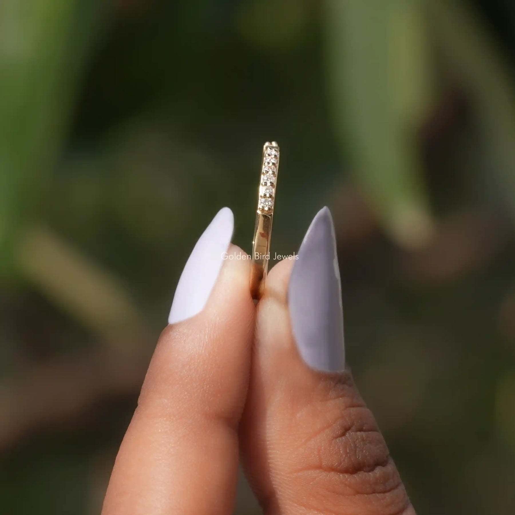 Round Cut Moissanite Open Cuff Dainty Band