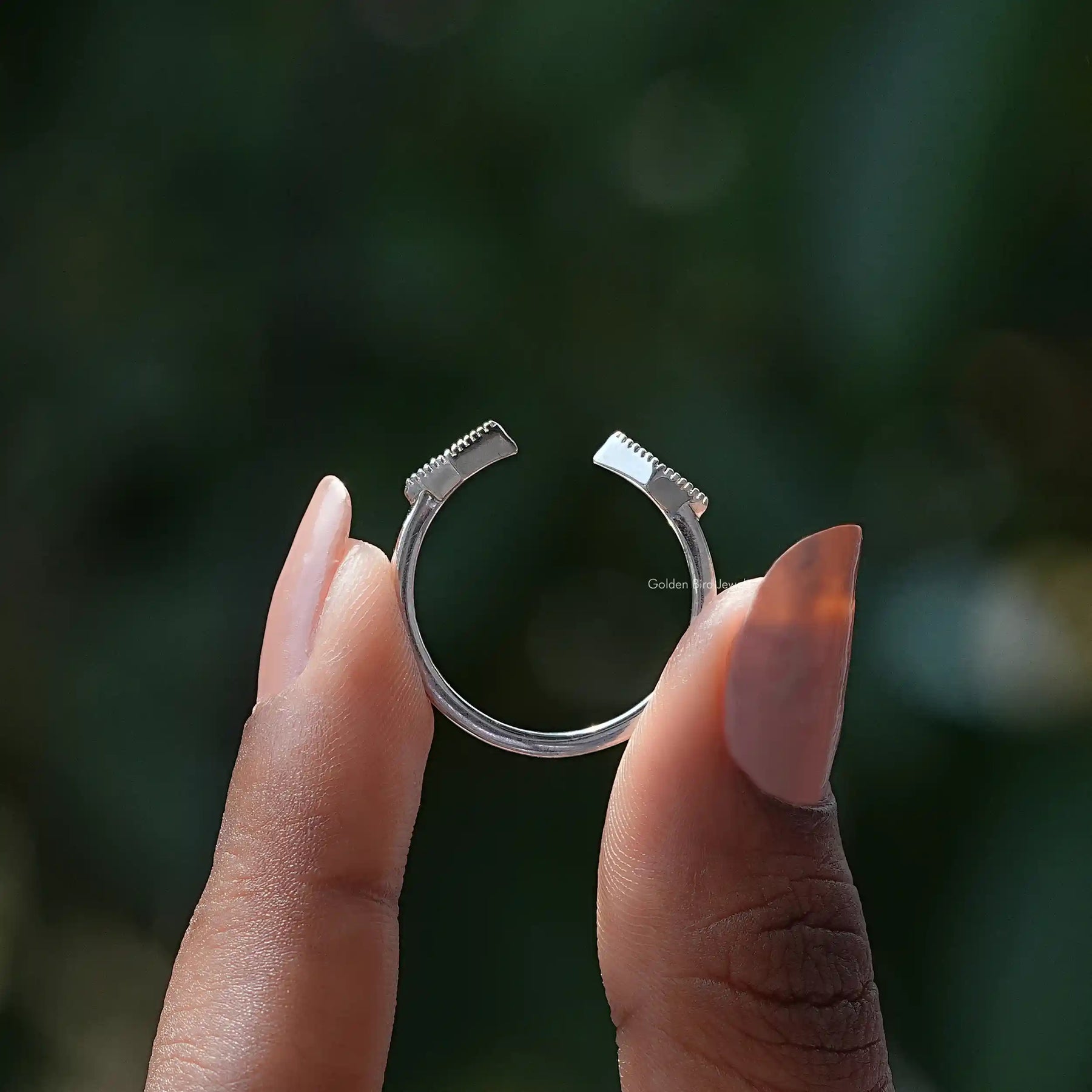 [Open Cuff Round Cut Moissanite Wedding Band]-[Golden Bird Jewels]