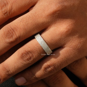 Close view of moissanite ring in a secure setting 