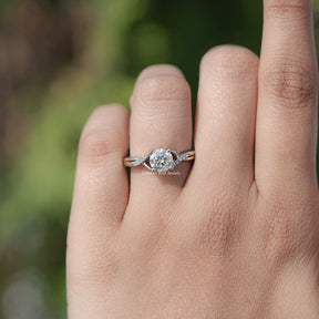 Round Moissanite Criss Cross Accent Engagement Ring
