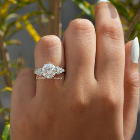View of Old European Round Cut Accent Stone Ring In White Gold