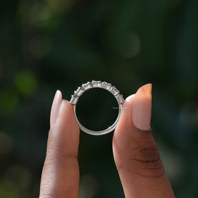 [White Gold Round Moissanite 7 Stone Band]-[Golden Bird Jewels]