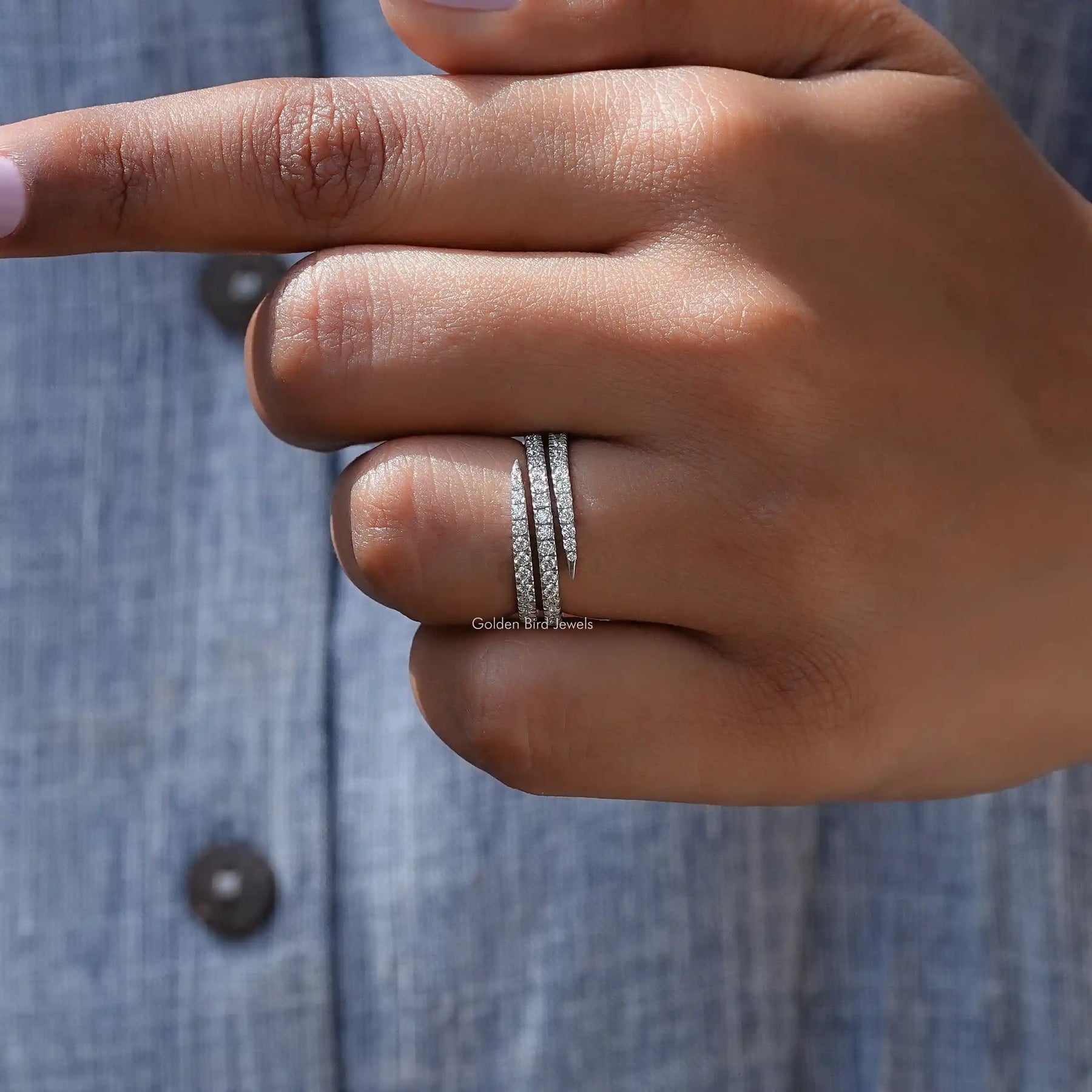 [White Gold Round Cut Eternity Band]-[Golden Bird Jewels]