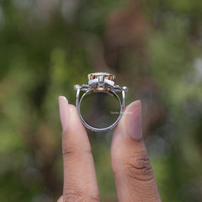 Back view of Bezel Set Round Cut Moissanite Vintage Style Ring in secure setting 
