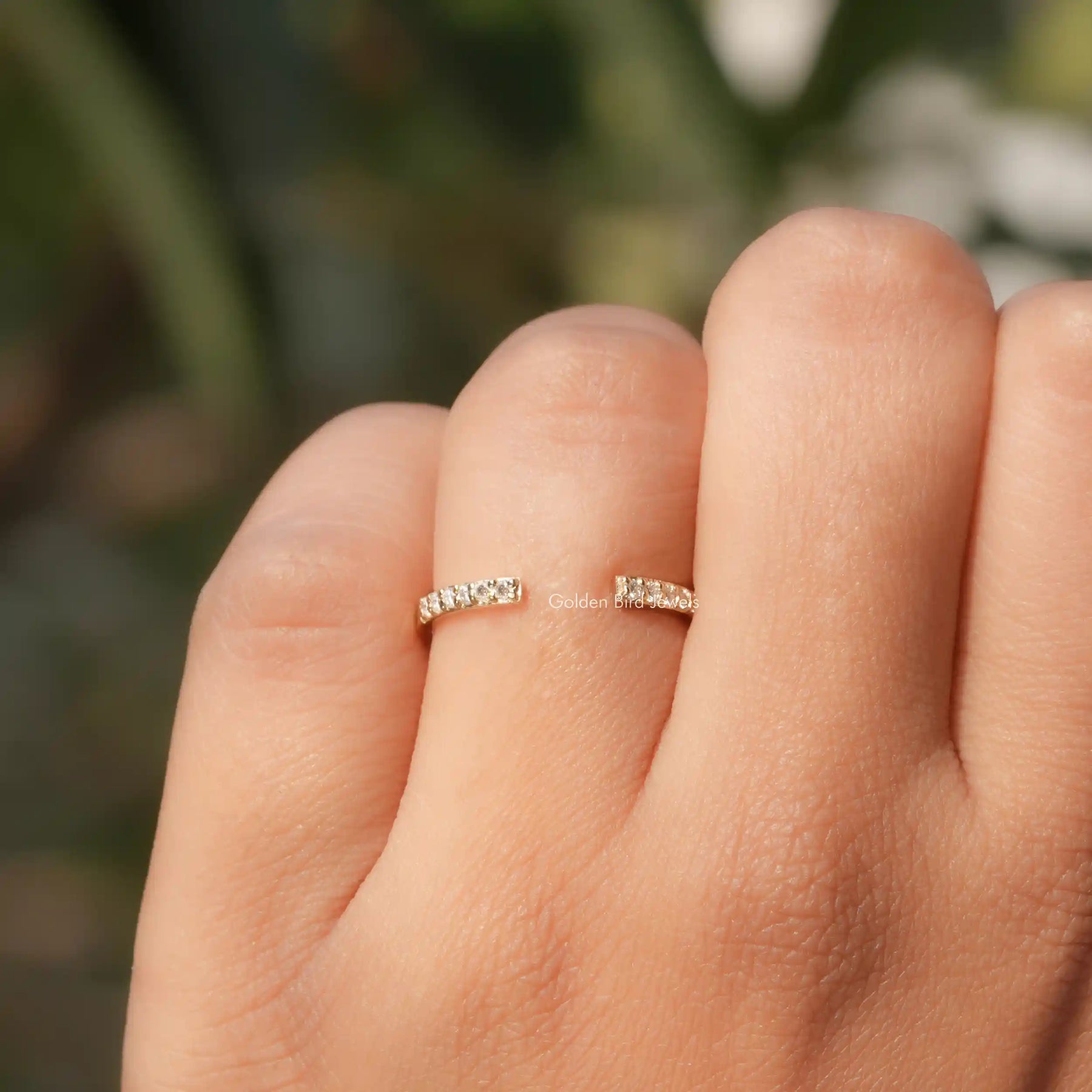Round Cut Moissanite Open Cuff Dainty Band