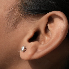 In ear front view of moissanite round cut earrings in VVS clarity 